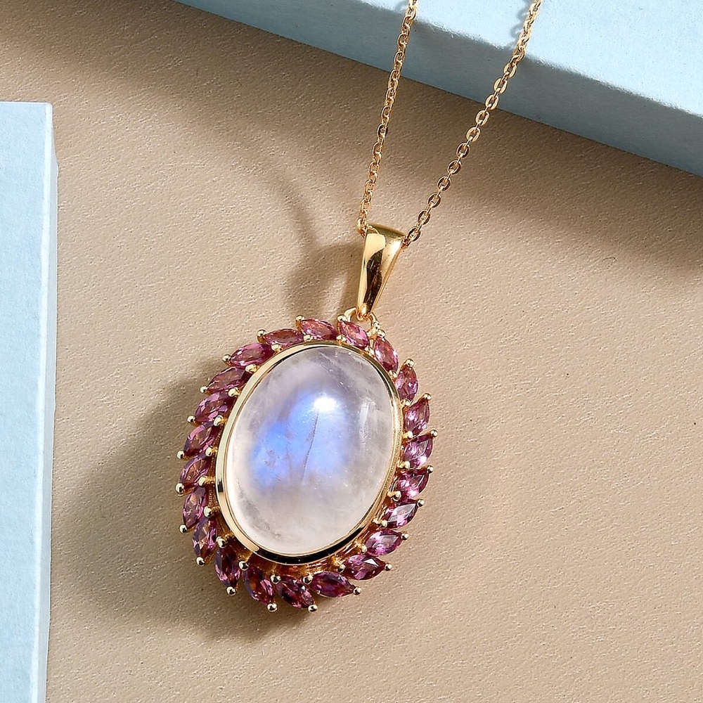 Moonstone and Orissa
Rhodolite Garnet Vermeil over 925 Silver Pendant Necklace 🆕